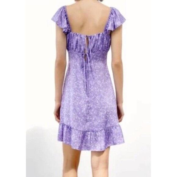 Zara Purple Floral Flutter Sleeve Mini Dress Satin Size Medium Women’s - Picture 2 of 9
